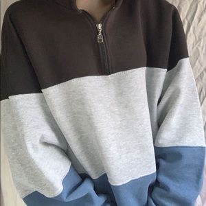 RETRO BLUE GREY BLACK 1/4 ZIP HOODIE